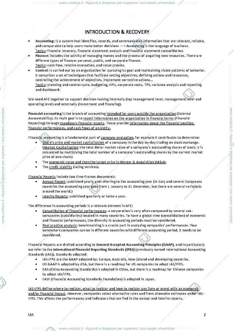 Anteprima pagina 2 — Appunti in inglese di Accounting, Finance and Control. Prof.ssa Michela Arnaboldi