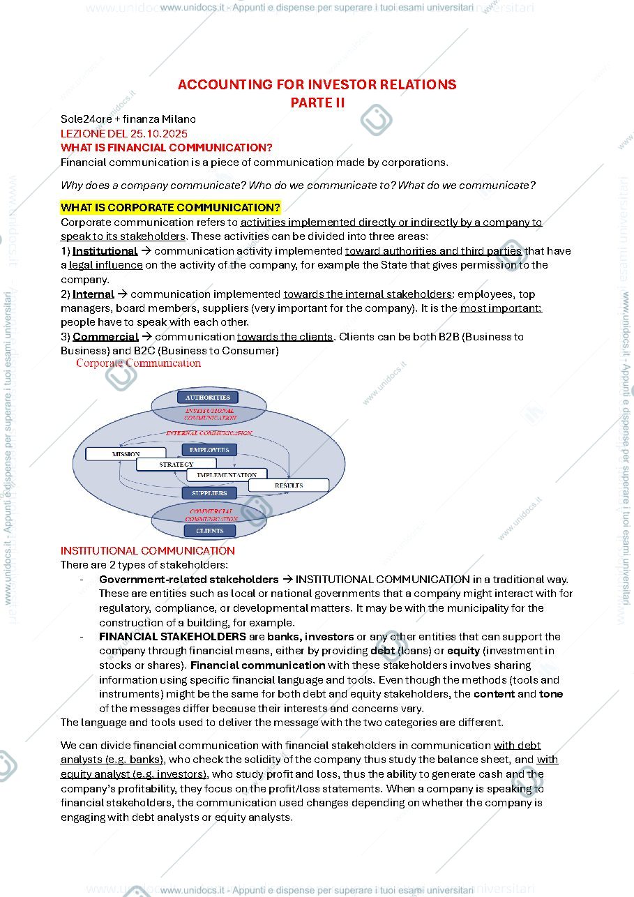 Anteprima pagina 1 — Accounting for investor relations II modulo 