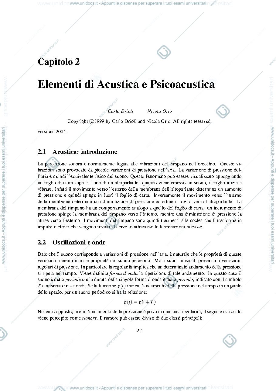 Anteprima pagina 1 — Acustica e Psicoacustica