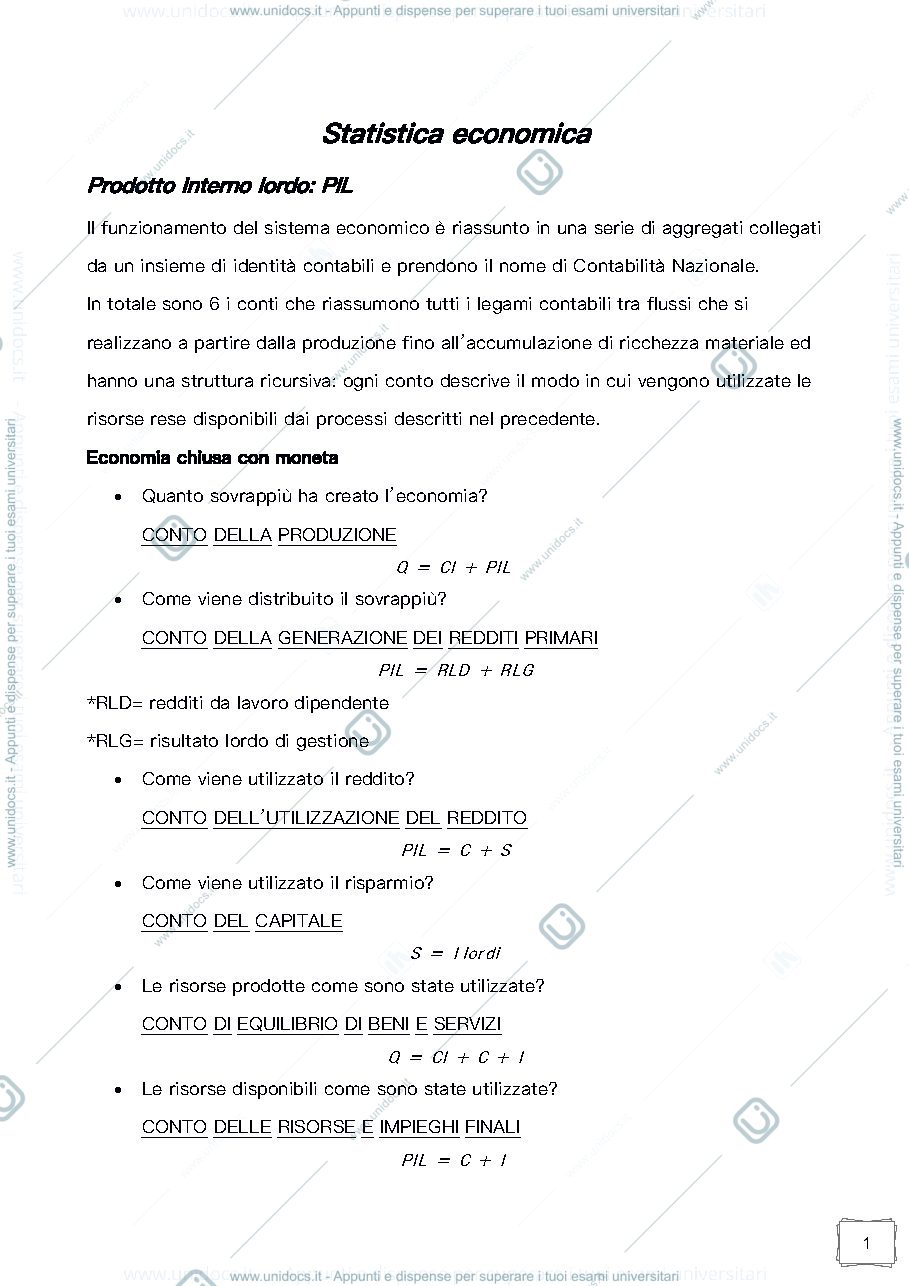 Anteprima pagina 1 — Statistica Economica