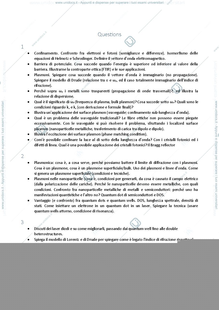Anteprima pagina 1 — Domande esame di Nanostructured Materials