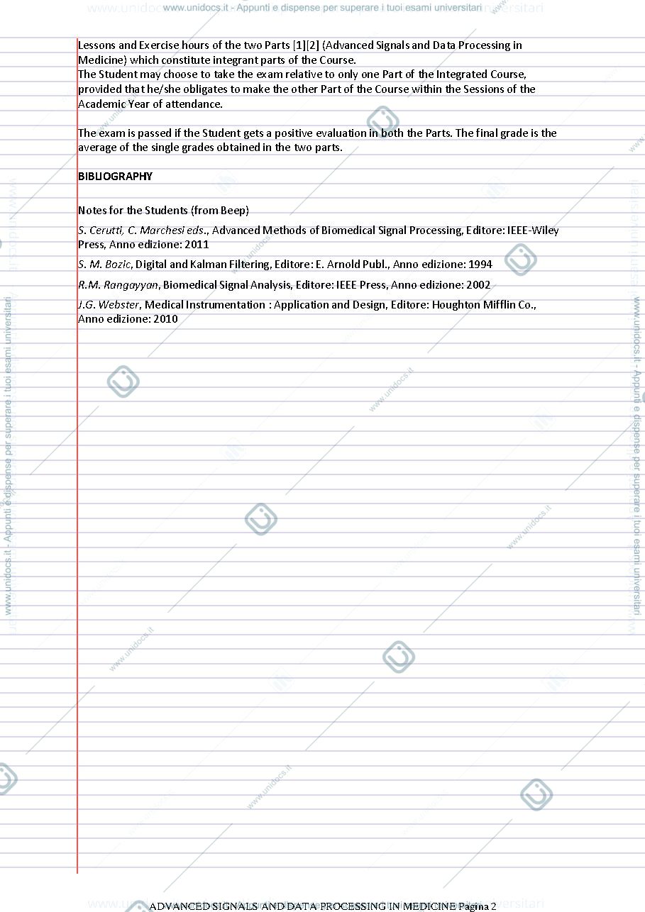Anteprima pagina 2 — Appunti Completi Advance Signal and Data Processing in medicine