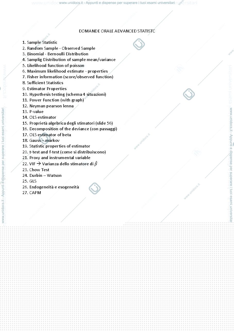 Anteprima pagina 1 — domande advanced statistics