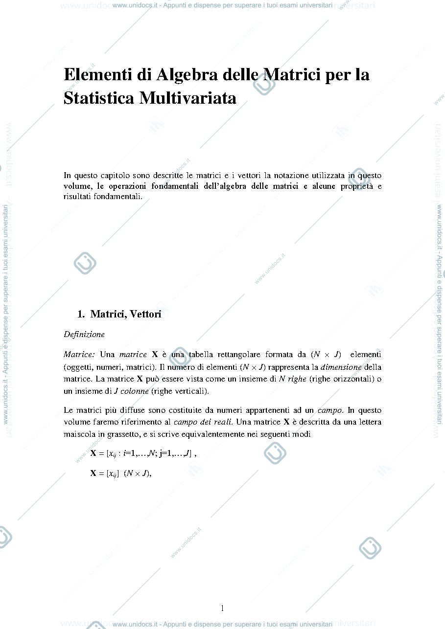 Anteprima pagina 1 — elementi di statistica multivariata