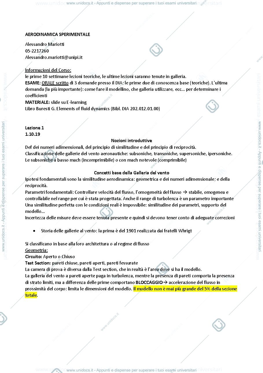 Anteprima pagina 1 — Aerodinamica Sperimentale
