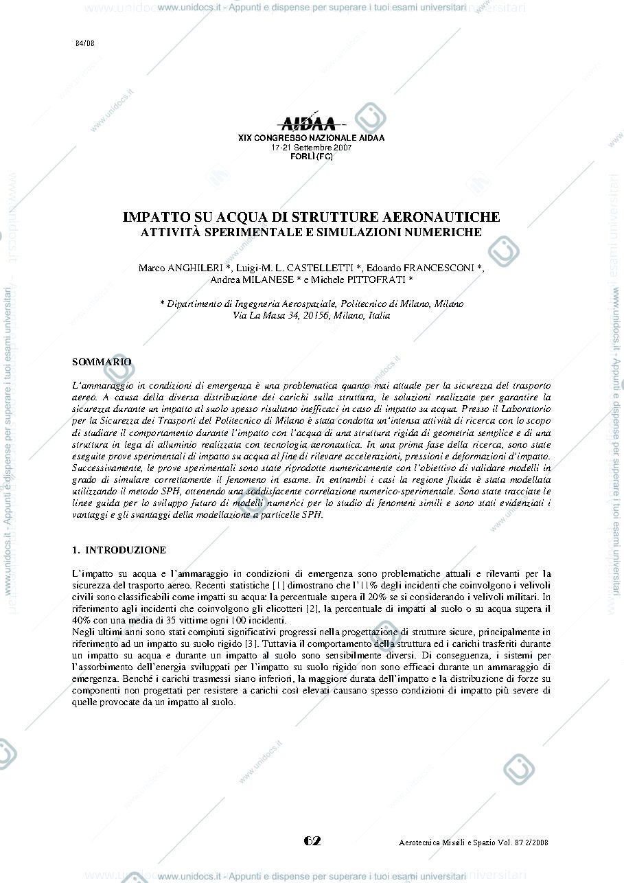 Anteprima pagina 1 — IMPATTO SU ACQUA DI STRUTTURE AERONAUTICHE