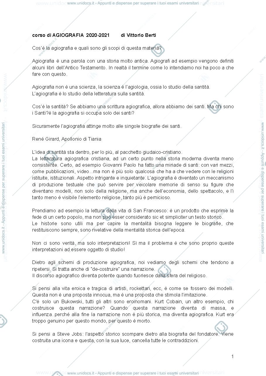 Anteprima pagina 1 — Agiografia
