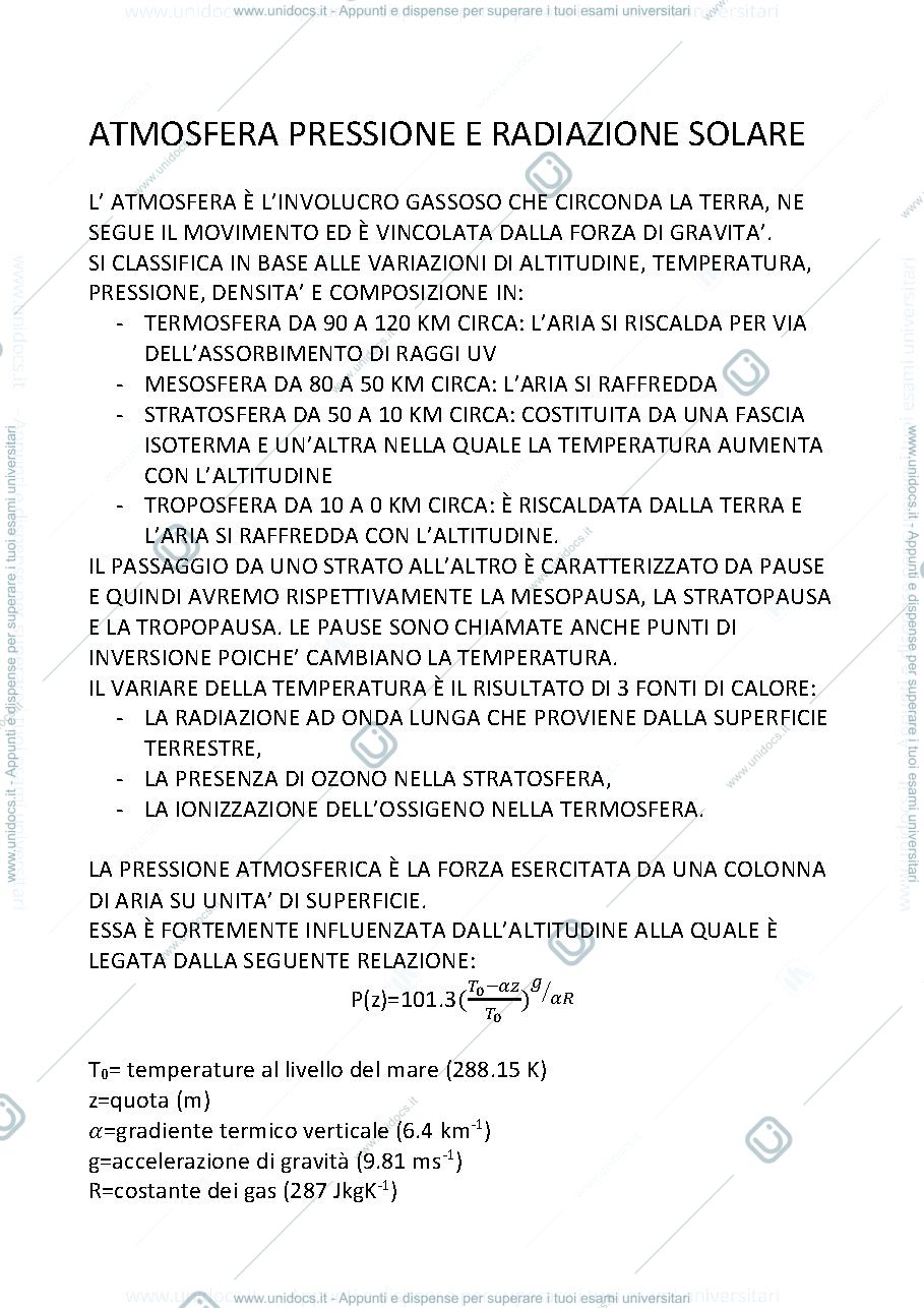 Anteprima pagina 1 — Appunti agroclimatologia e microclimatologia 