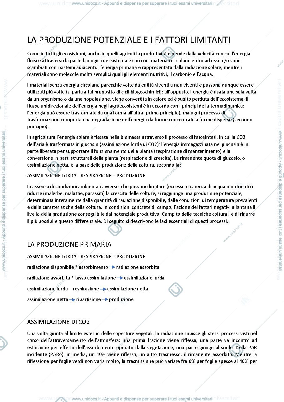 Anteprima pagina 1 — Produzione potenziale e i fattori limitanti