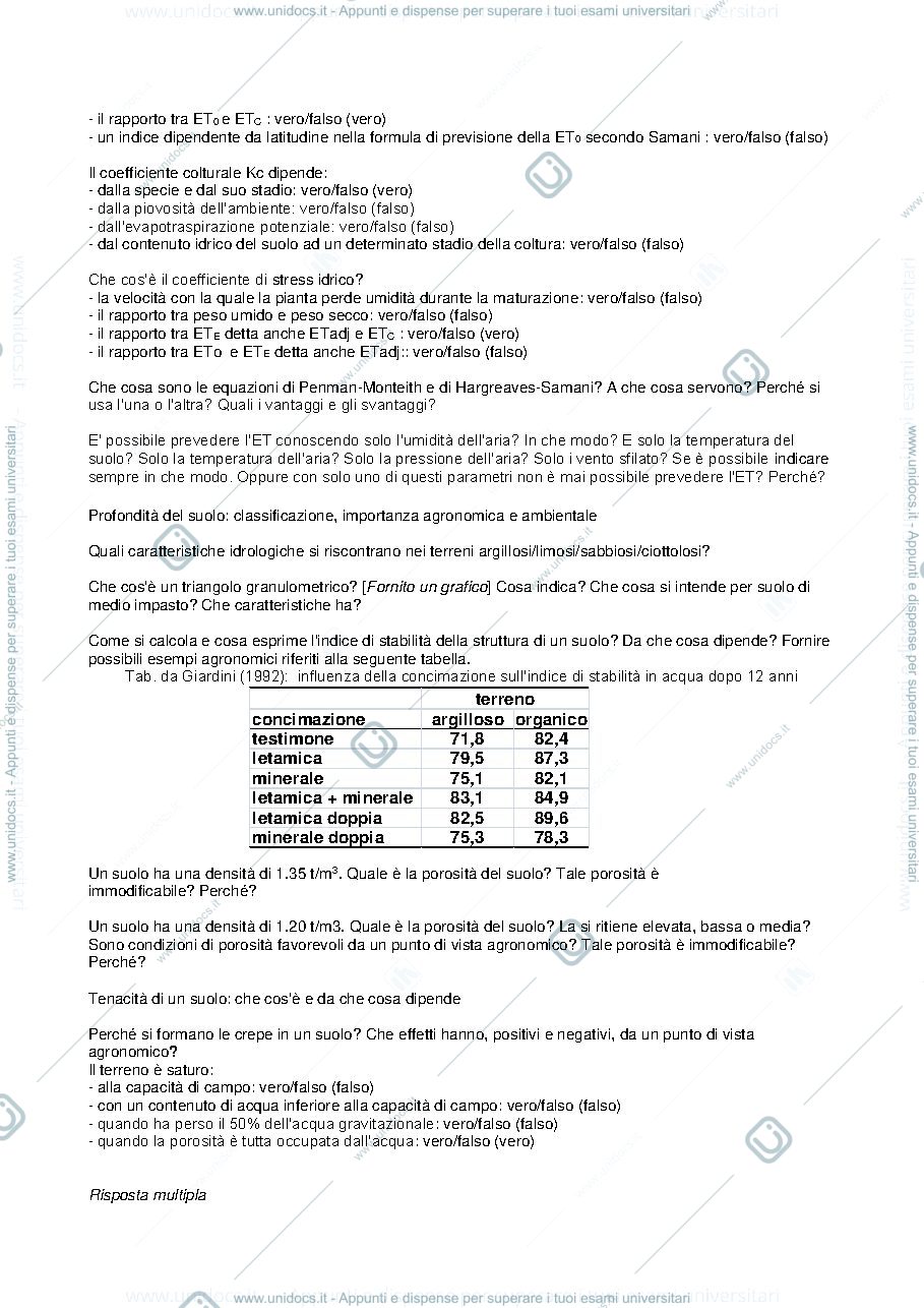Anteprima pagina 2 — Domande d’esame relative al corso di agronomia