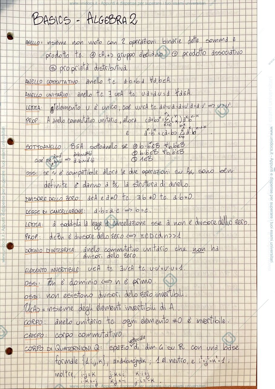 Anteprima pagina 1 — Appunti di Algebra2