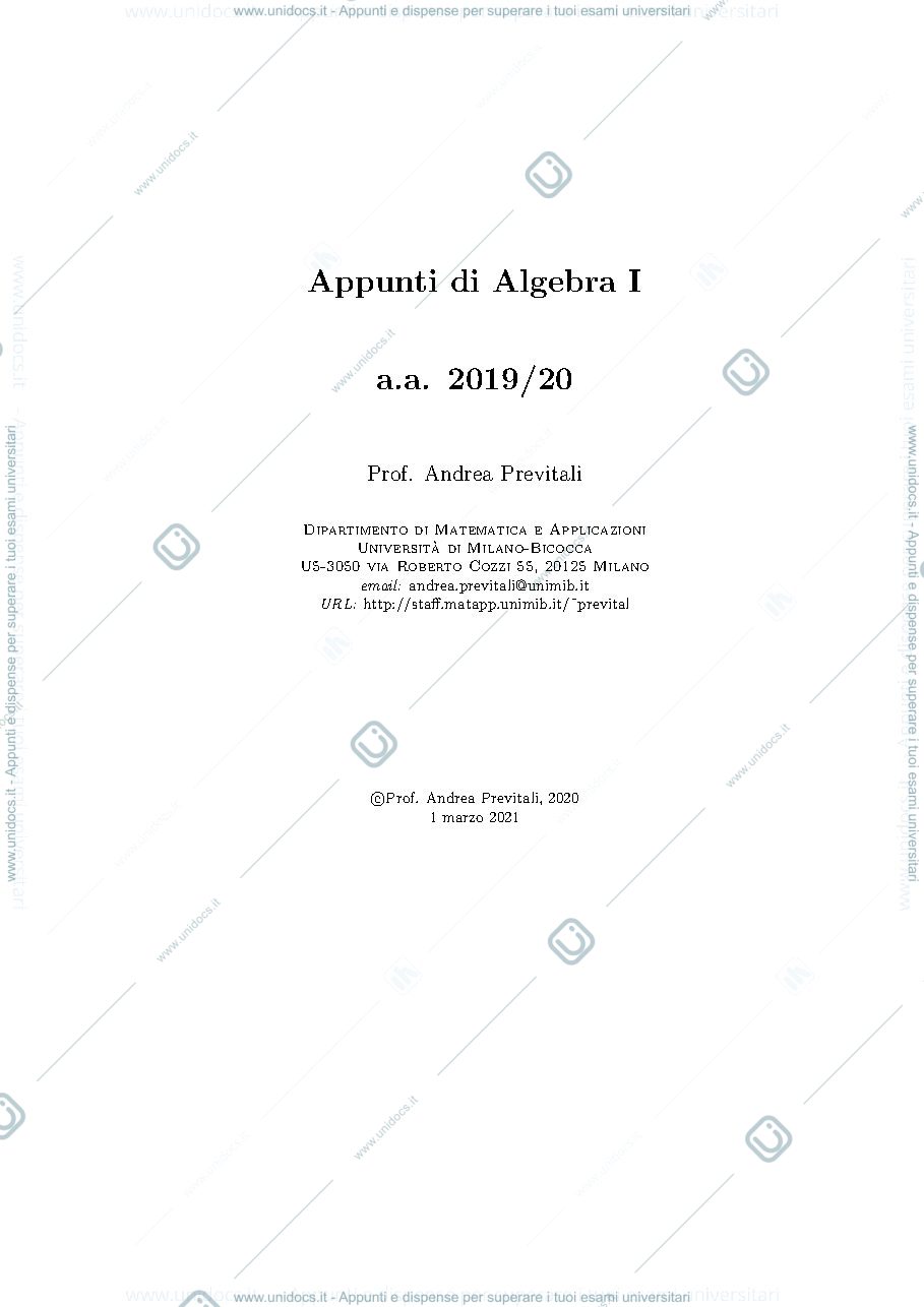 Anteprima pagina 1 — Dispensa Algebra 1° anno