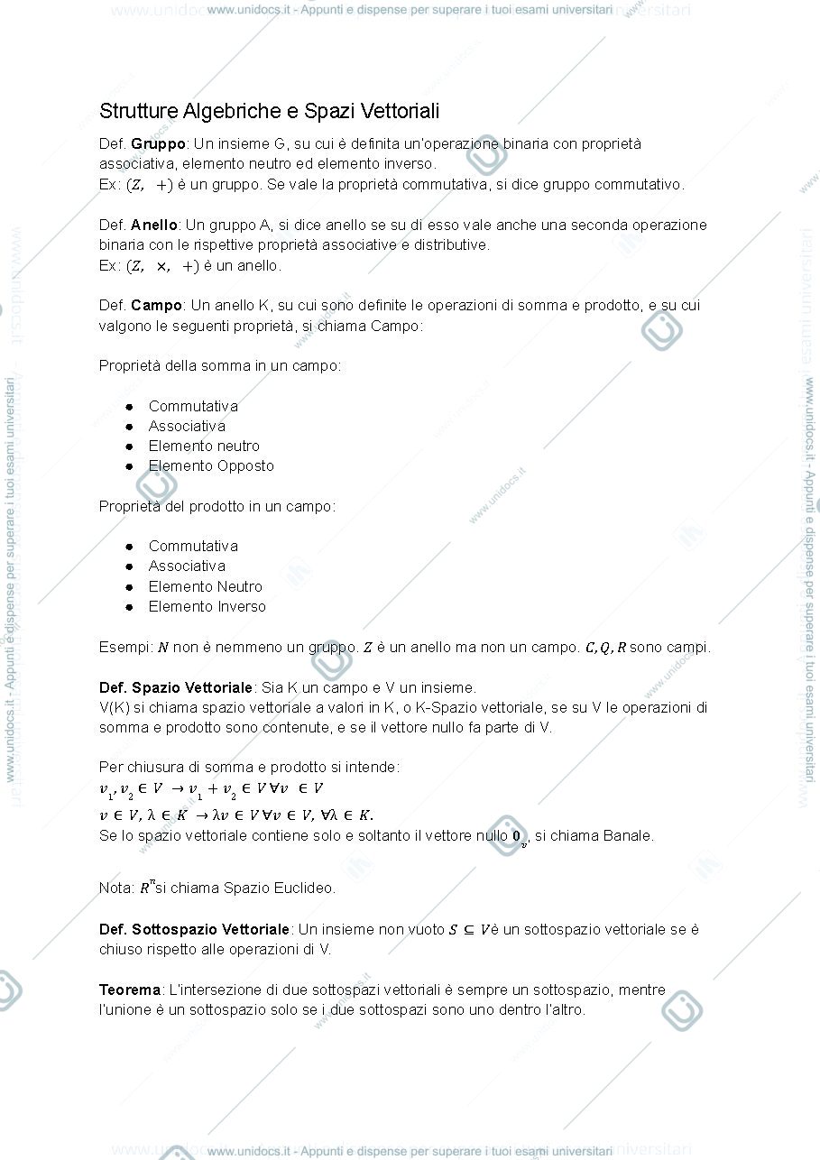 Anteprima pagina 2 — Appunti Algebra Lineare 