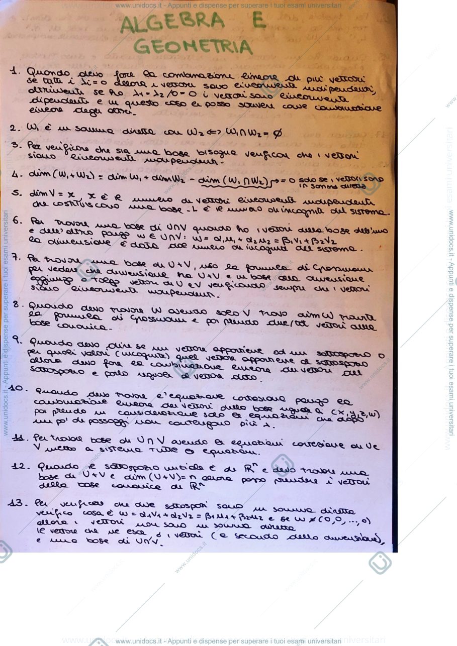 Anteprima pagina 1 — Algebra lineare e geometria schemi