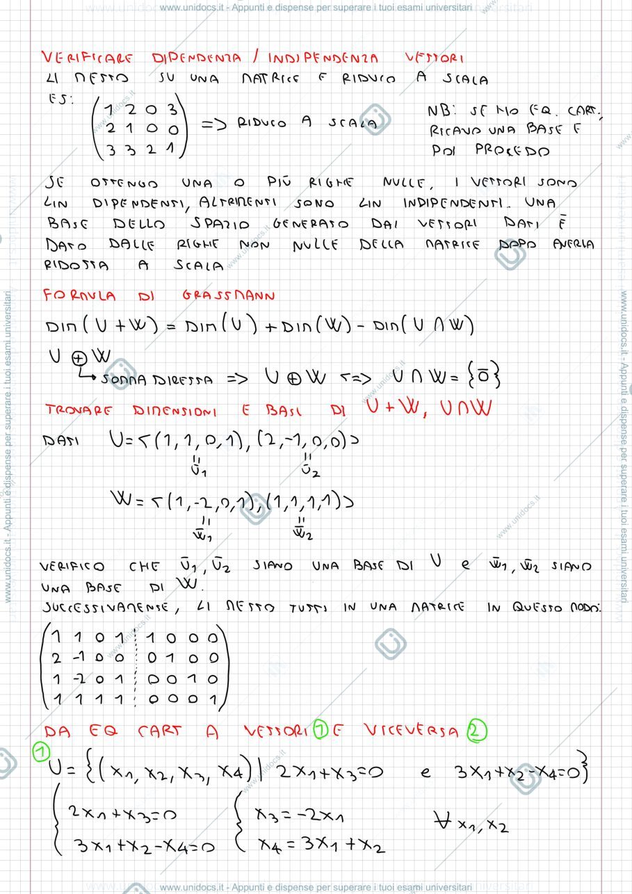 Anteprima pagina 1 — Riassunto teoria per esercizi di Algebra Lineare