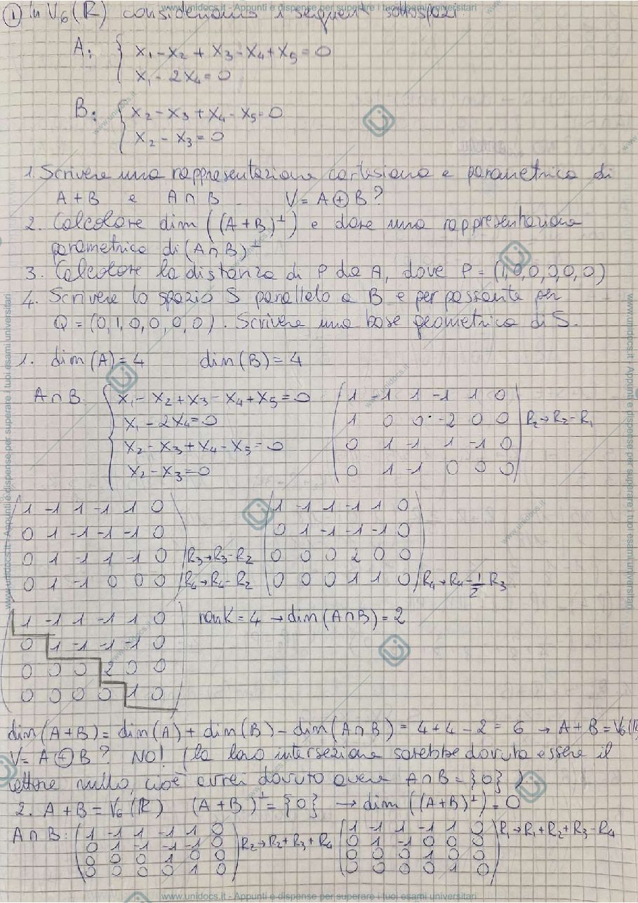 Anteprima pagina 1 — esercitazione algebra lineare 8 esercizi