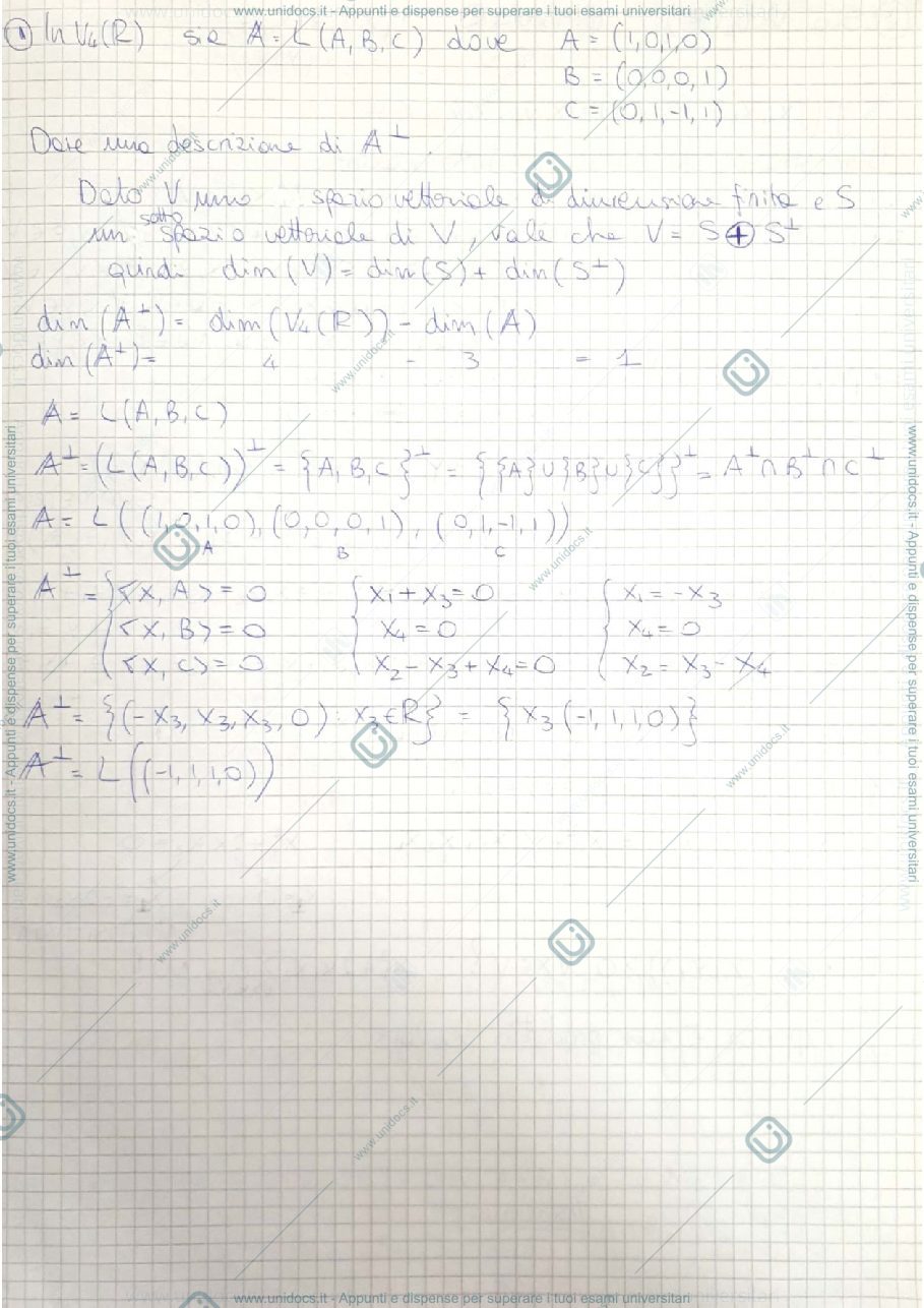 Anteprima pagina 1 — Esercizi algebra lineare + definizioni