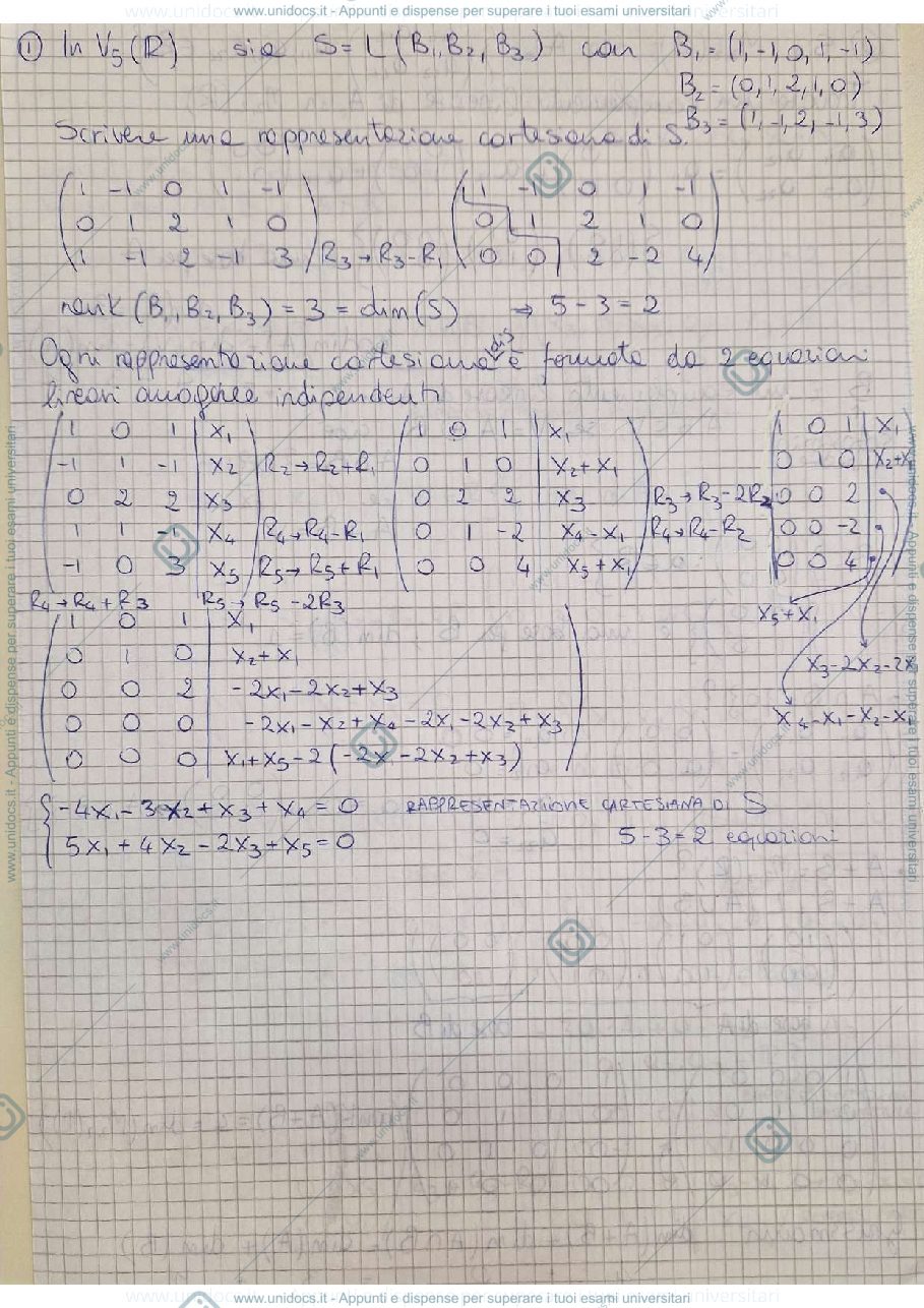 Anteprima pagina 1 — ESERCIZI DI META CORSO ALGEBRA LINEARE, ESERCITAZIONE IN AULA