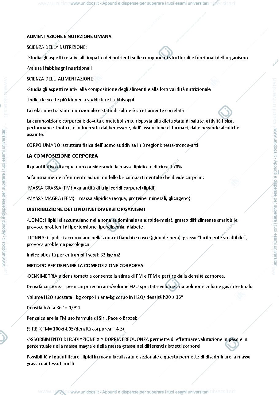 Anteprima pagina 1 — riassunti alimentazione e nutrizione umana