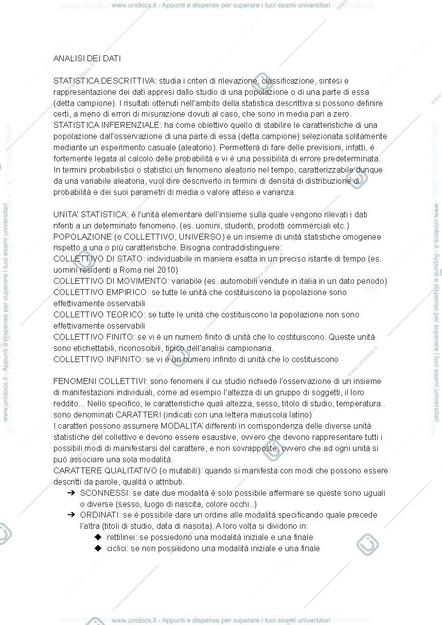 Anteprima pagina 1 — Analisi dei dati - argomenti principali