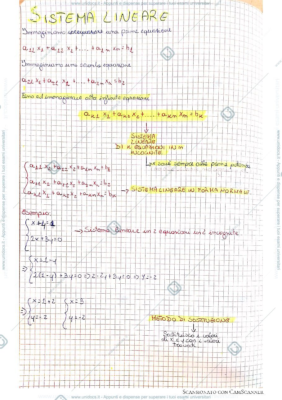 Anteprima pagina 1 — Matematica-Sistema lineare, matrice, metodo di Gauss