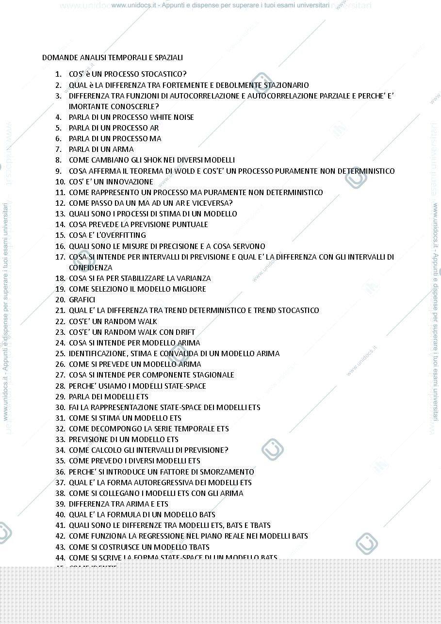 Anteprima pagina 1 — DOMANDE ANALISI DEI DATI SPAZIALI E TEMPORALI