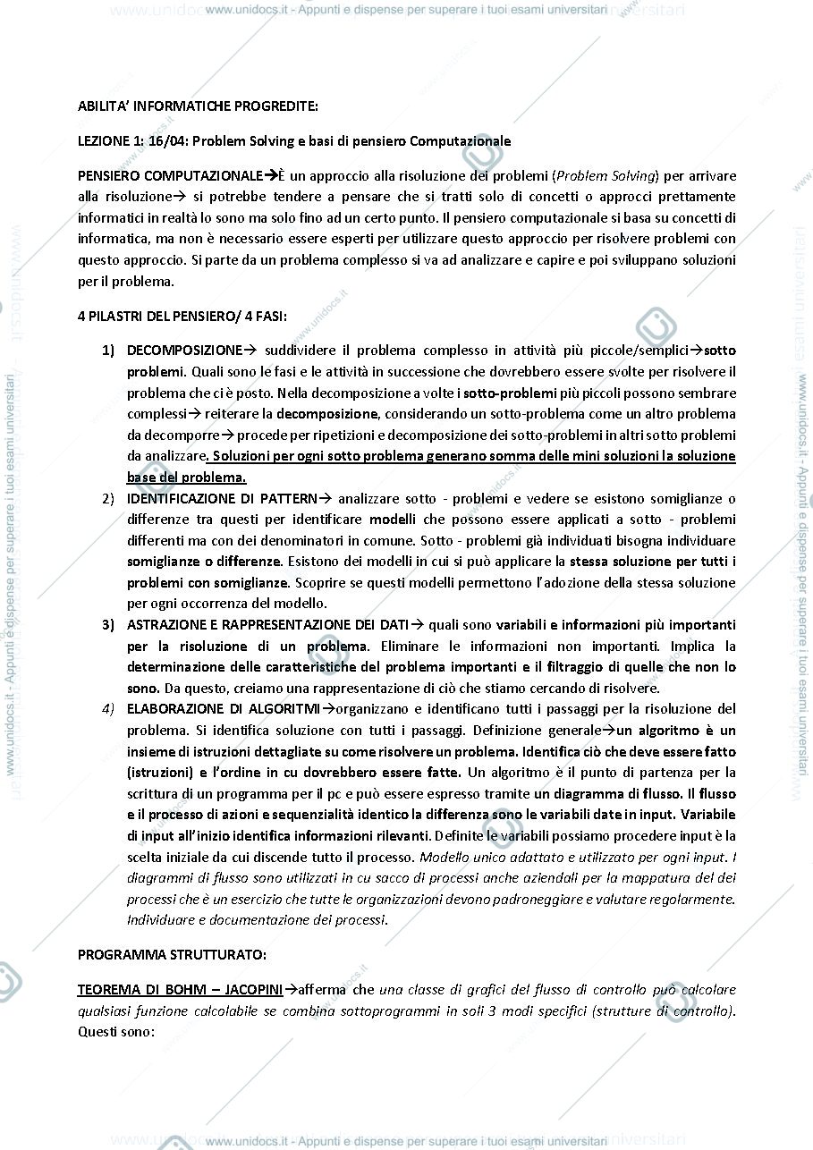 Anteprima pagina 1 — Appunti Abilità informatica progredita