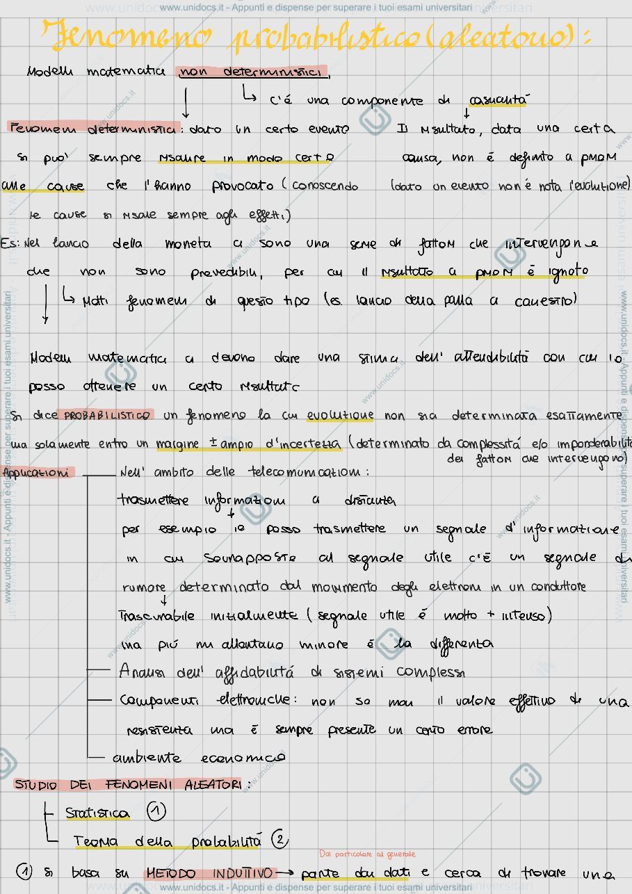 Anteprima pagina 1 — appunti calcolo delle probabilità