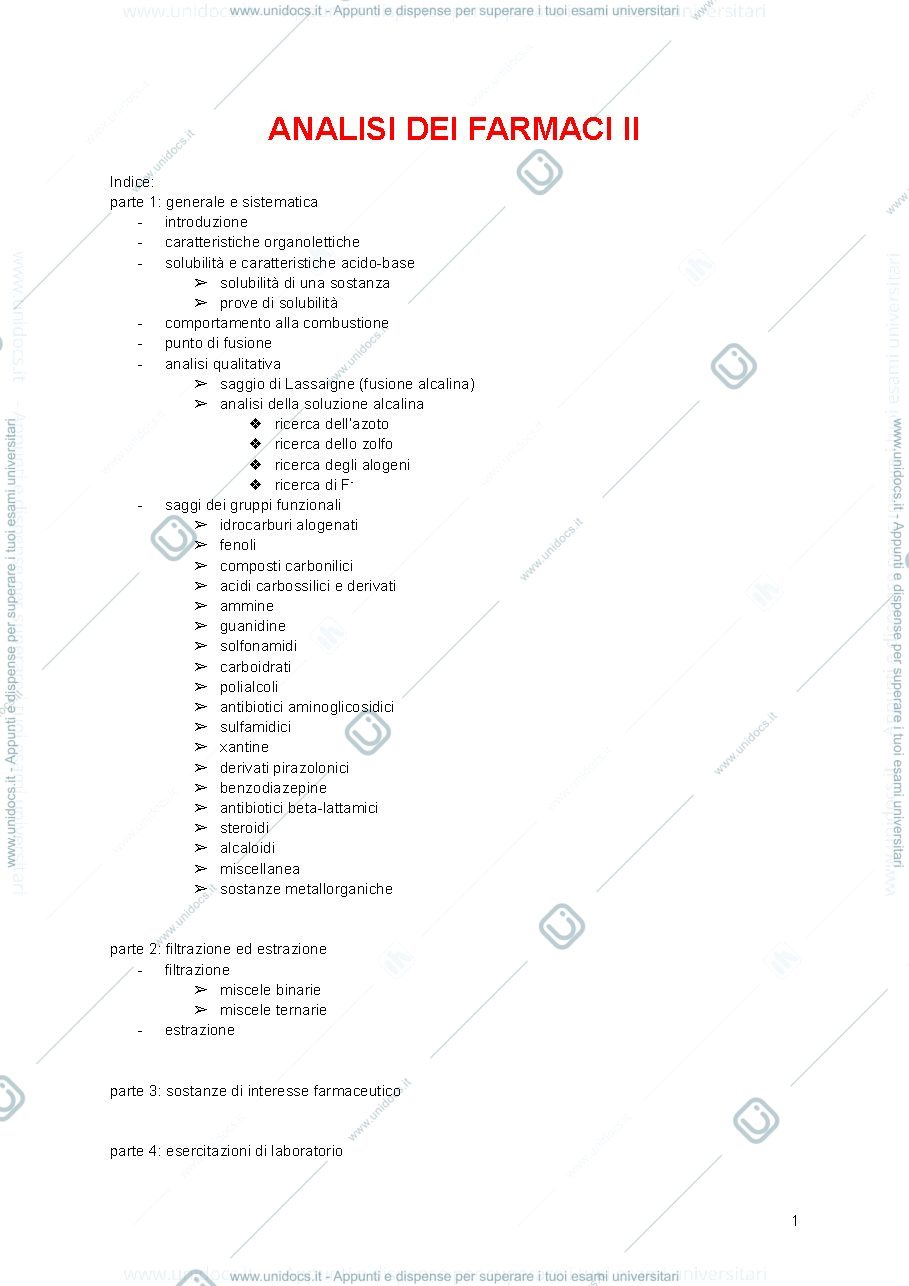 Anteprima pagina 1 — Analisi dei farmaci II