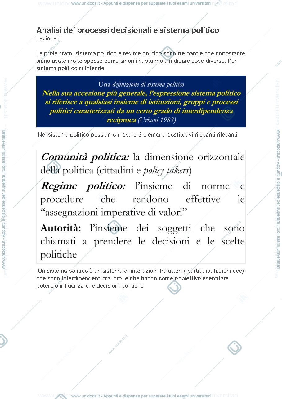 Anteprima pagina 1 — Analisi dei processi decisionali e sistema politico
