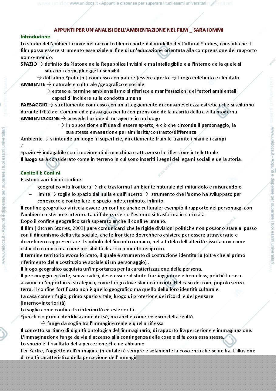 Anteprima pagina 1 — APPUNTI PER UN'ANALISI DELL'AMBIENTAZIONE NEL FILM