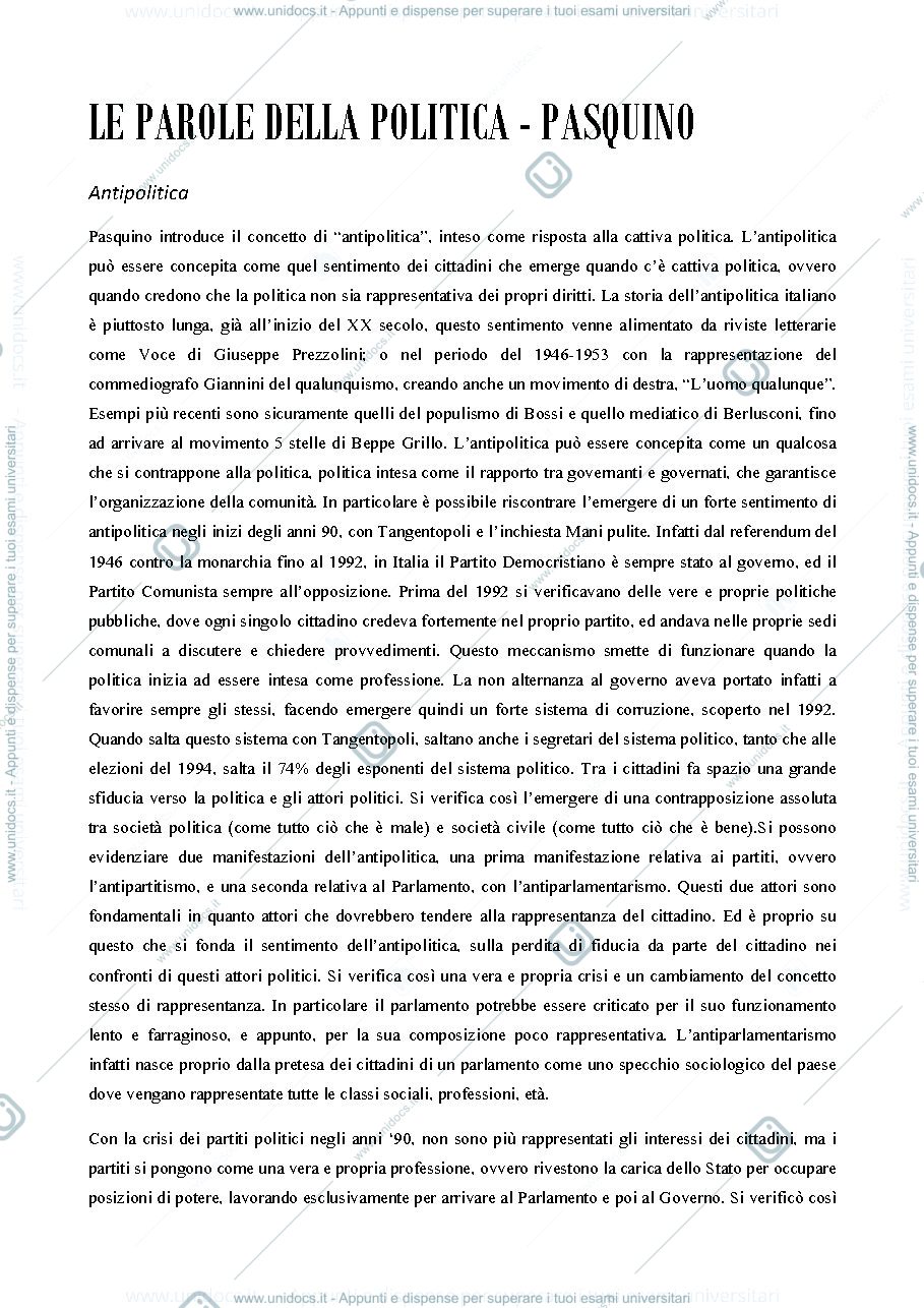Anteprima pagina 1 — le parole della politica