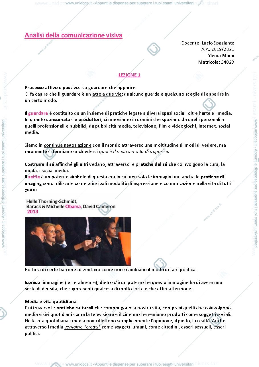 Anteprima pagina 1 — ANALISI DELLA COMUNICAZIONE VISIVA - APPUNTI