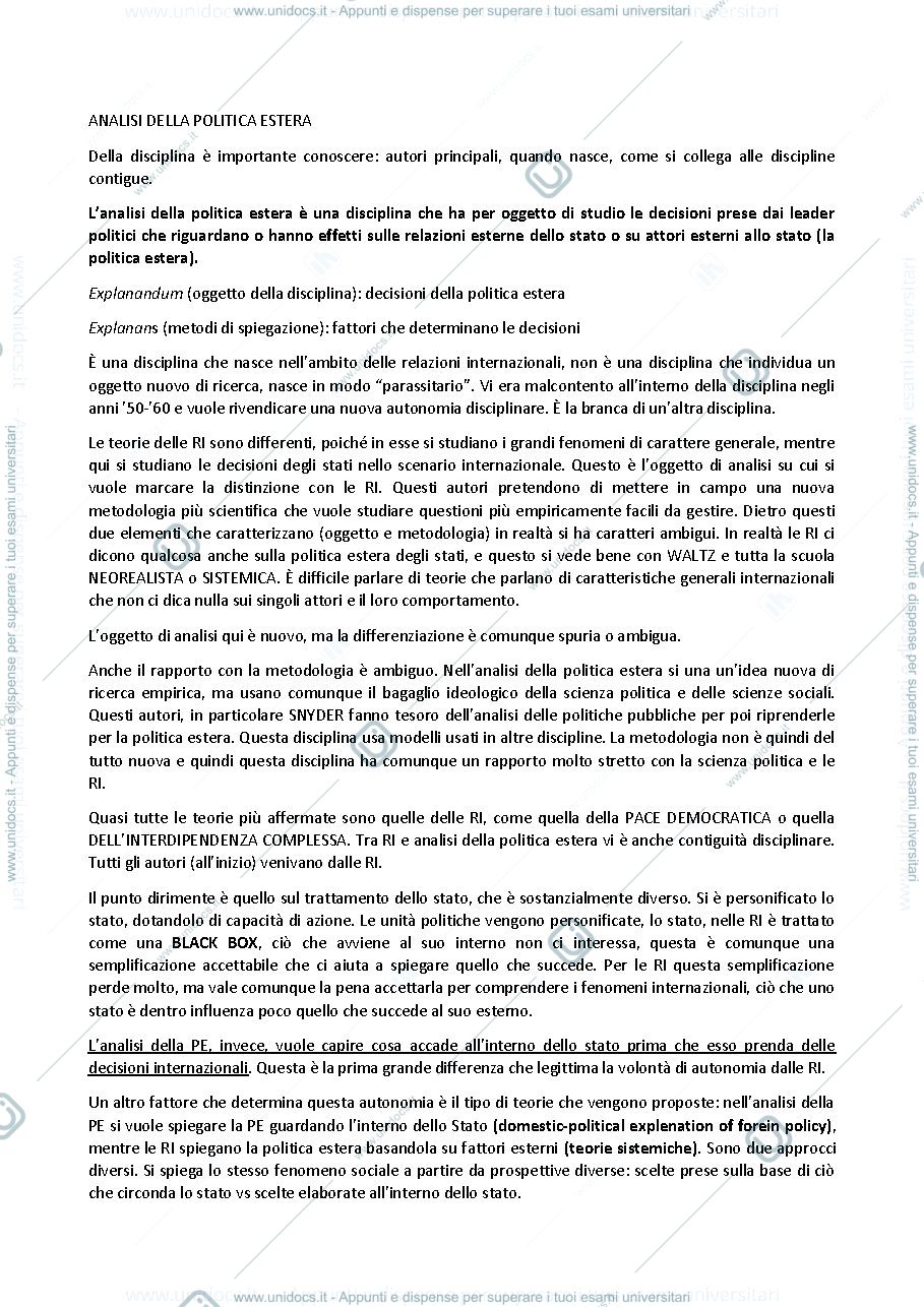 Anteprima pagina 1 — Riassunto  analisi  politica estera