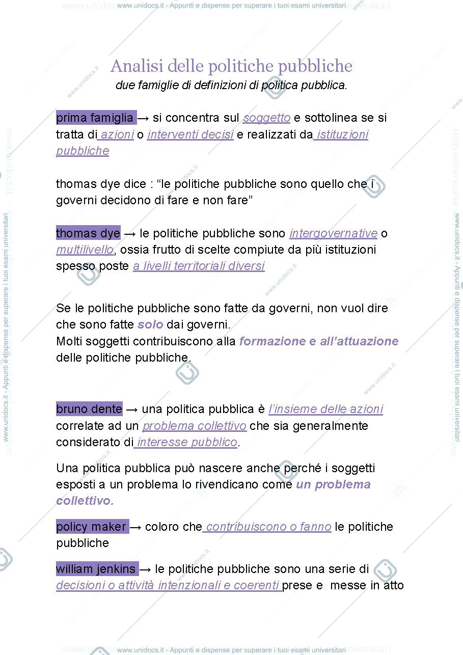 Anteprima pagina 1 — Analisi delle politiche pubbliche appunti