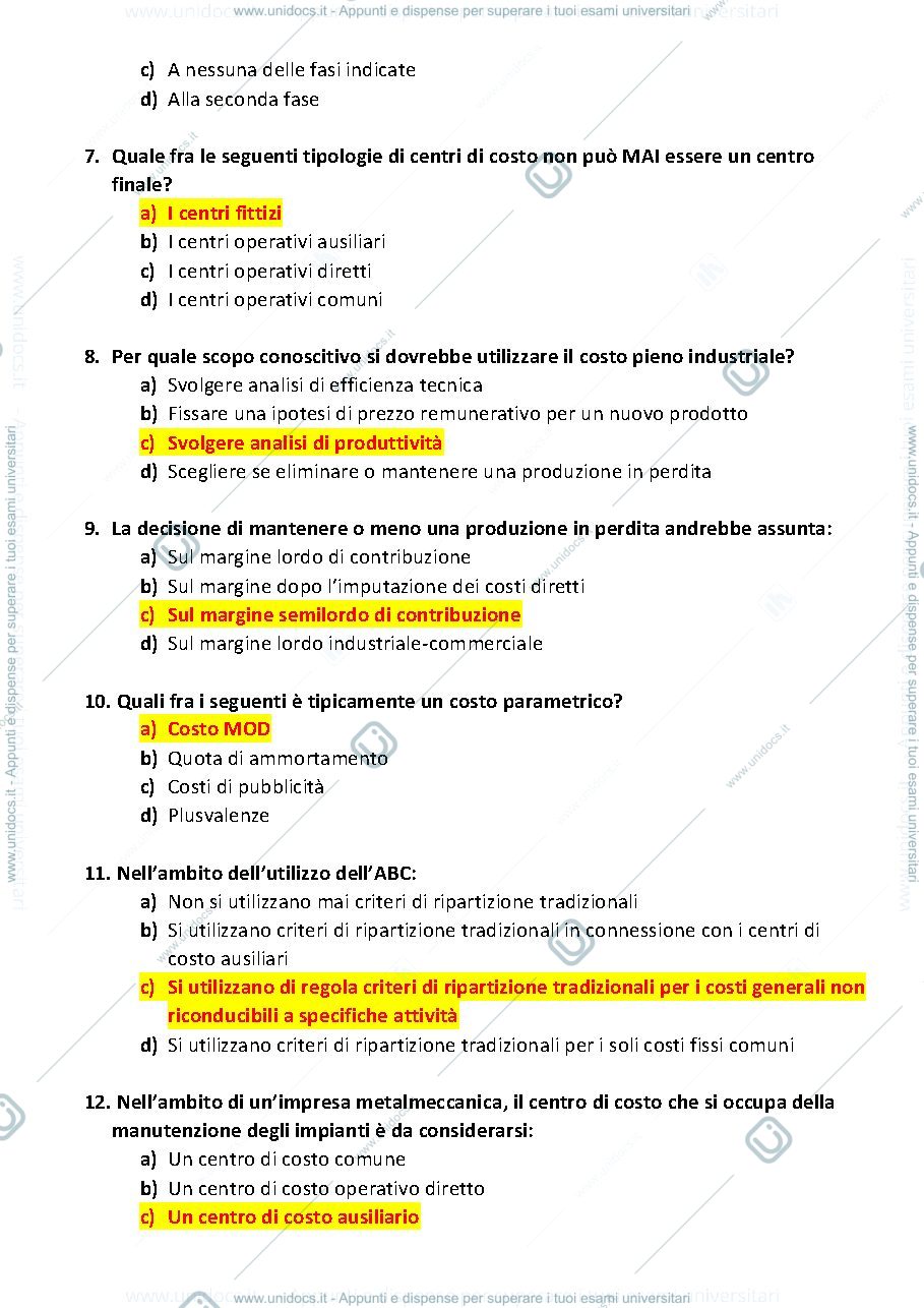 Anteprima pagina 2 — Domande Analisi dei costi