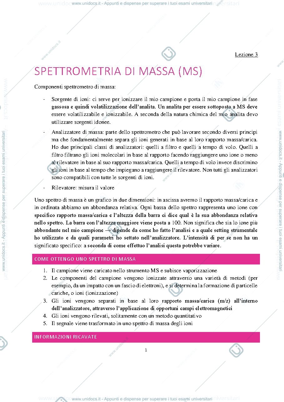 Anteprima pagina 1 — Analisi di biomolecole spettrometria di massa