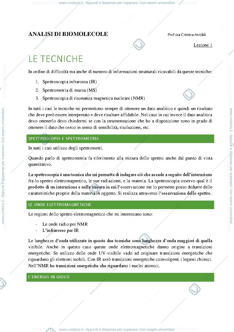 Anteprima pagina 1 — IR analisi di biomolecole