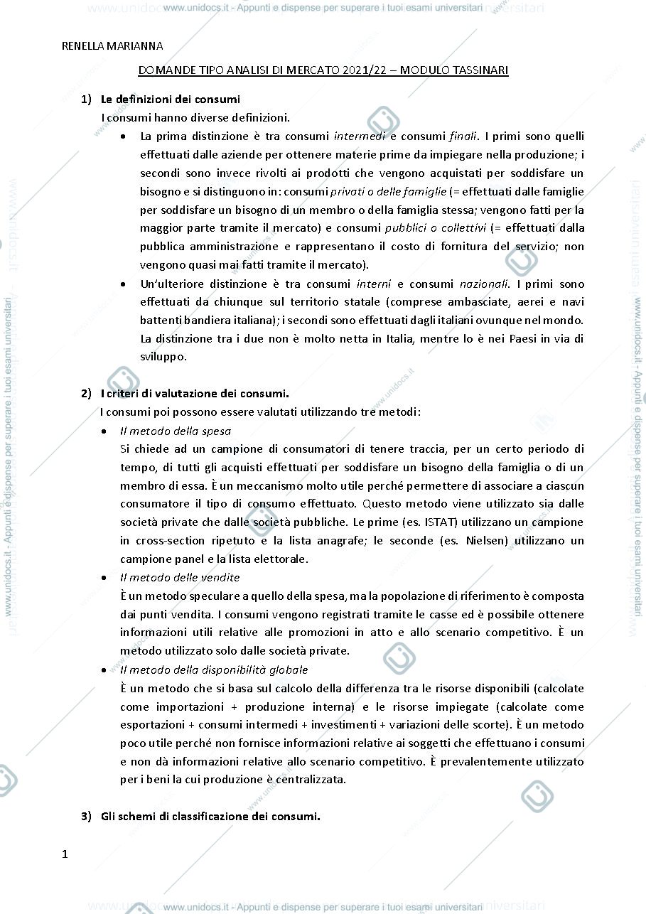 Anteprima pagina 1 — Domande e risposte di analisi di mercato