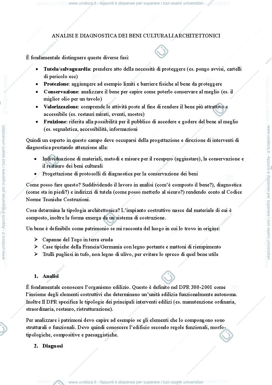 Anteprima pagina 1 — Appunti Analisi e Diagnostica dei Beni Culturali Architettonici