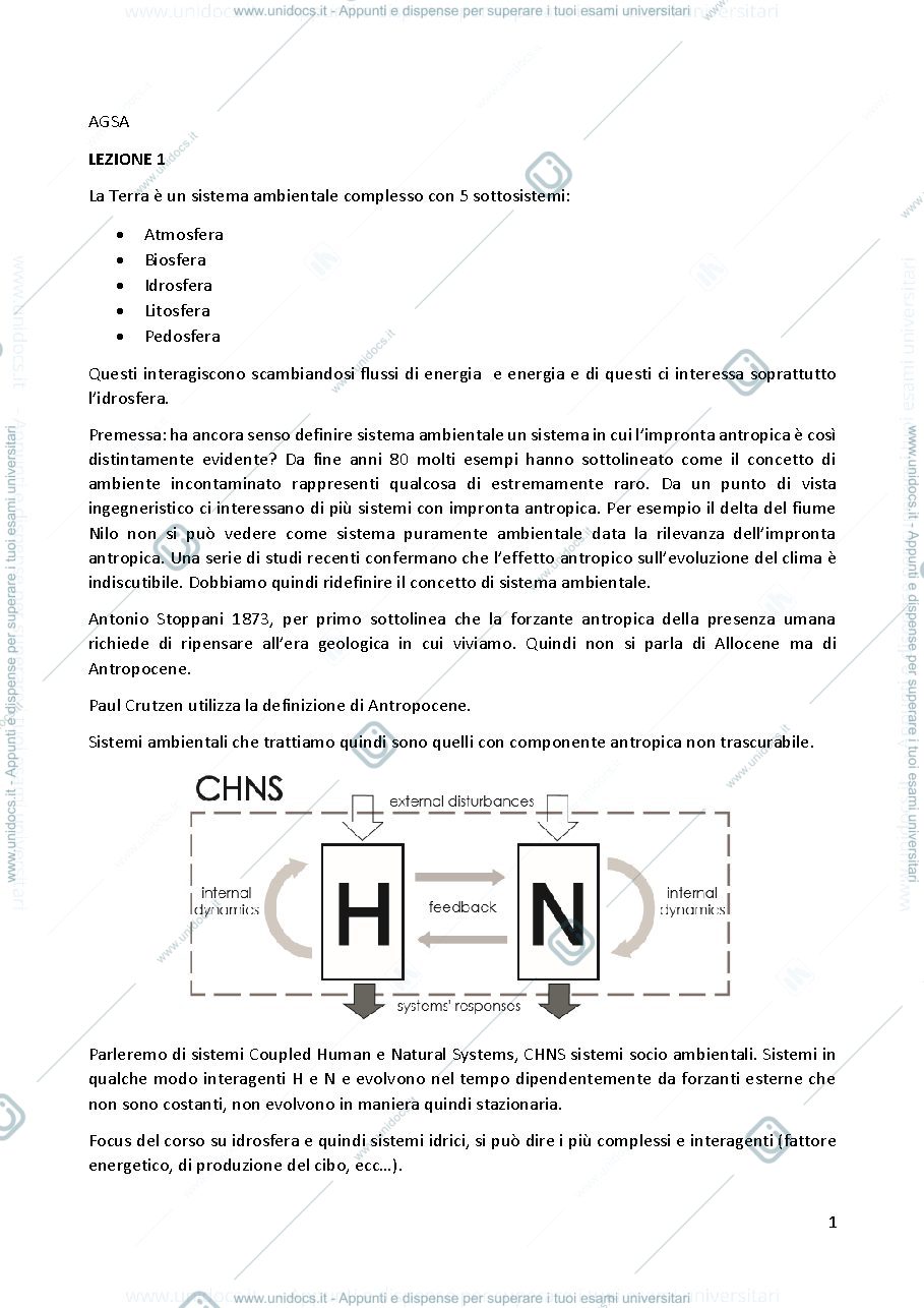 Anteprima pagina 1 — Appunti ANALISI E GESTIONE DEI SISTEMI AMBIENTALI