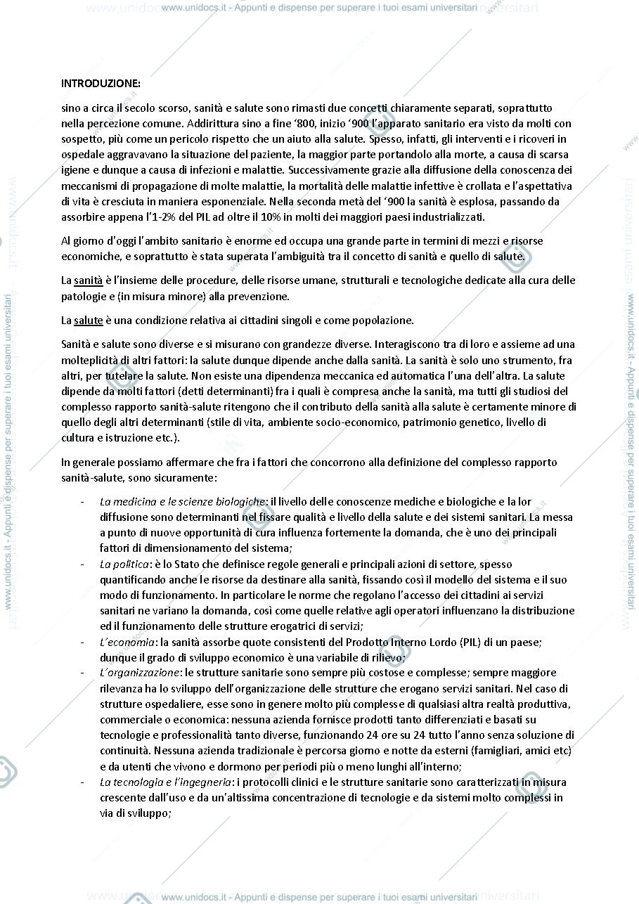 Anteprima pagina 1 — Appunti Analisi e organizzazione dei sistemi sanitari