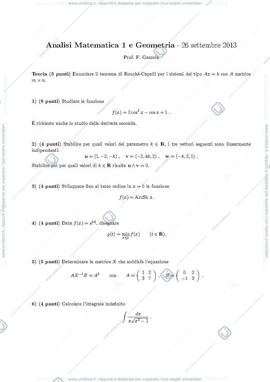 Anteprima pagina 1 — esercizi per corso Analisi 1 prof.Pata