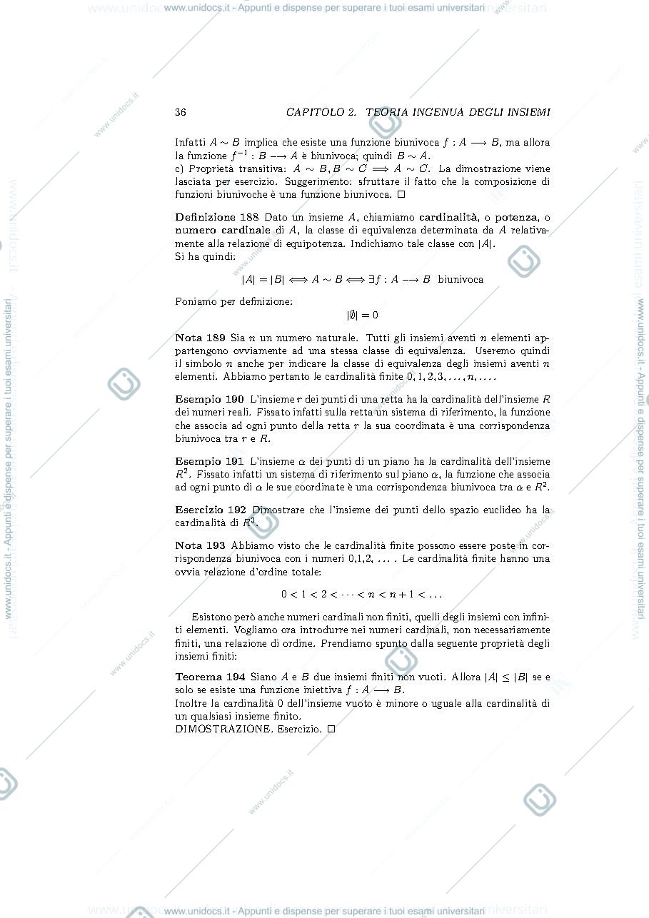 Anteprima pagina 2 — insiemi dimostrazione equipotenza, cardinalità, r e piano equipotenti, prof:Pata