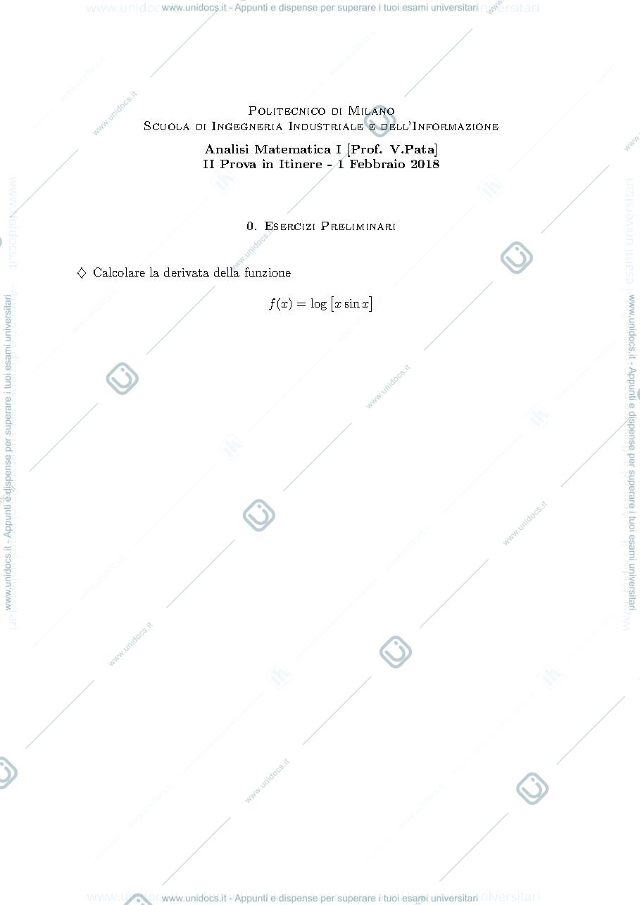 Anteprima pagina 1 — 2 Prova itinere corso Analisi 1 prof.Pata