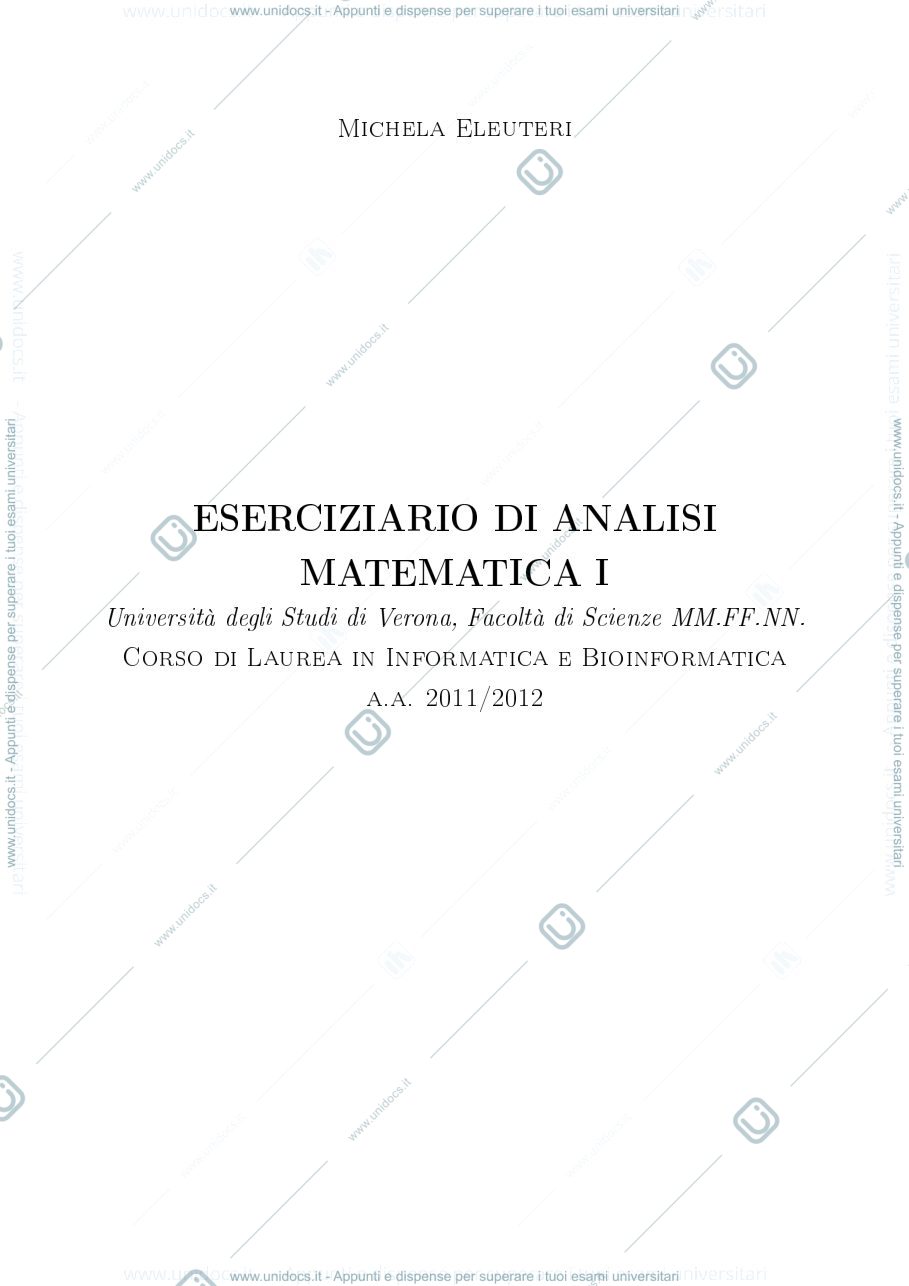 Anteprima pagina 1 — esercizi corso Analisi 1 prof.Pata