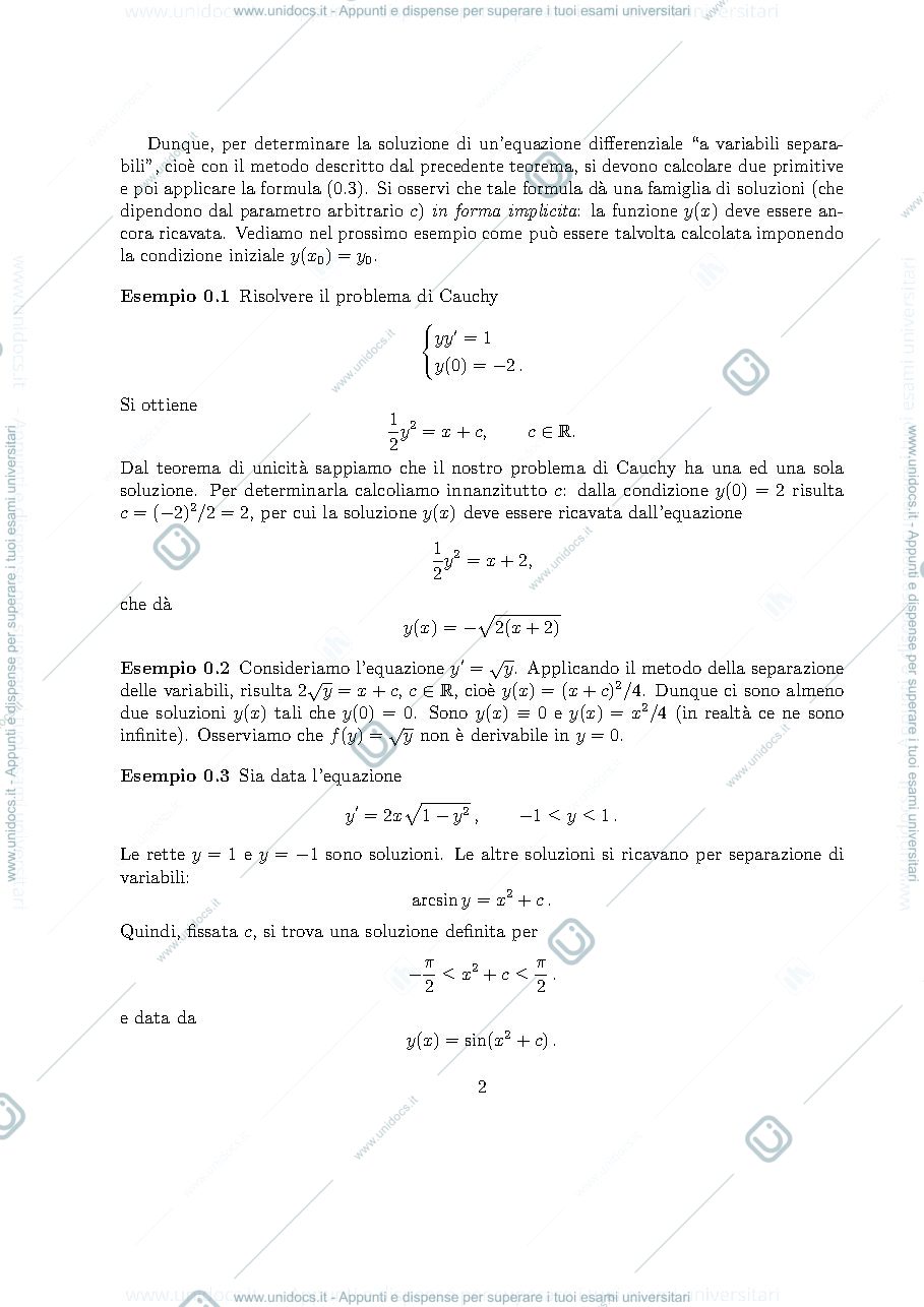 Anteprima pagina 2 — Equazioni differenziali a variabili separabili