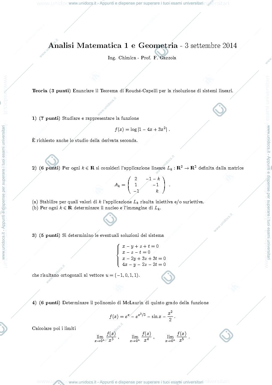 Anteprima pagina 1 — esercizi per corso Analisi 1 prof.Pata