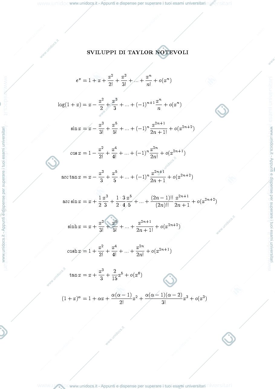 Anteprima pagina 1 — Sviluppi di Taylor prof:Pata
