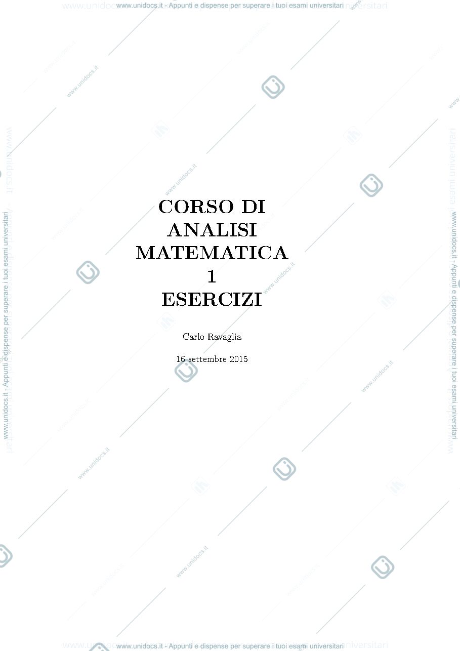 Anteprima pagina 1 — esercizi per corso Analisi 1 prof.Pata